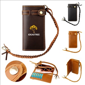 Leather Bifold Wallet with Anti-theft Chain